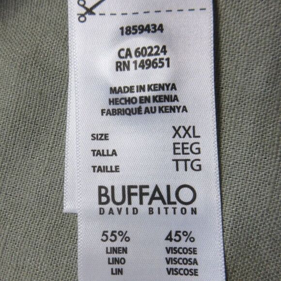 BUFFALO DAVID BITTON Linen Blend Button Front Shirt XXL Olive Green Top 2XL NWT - Picture 6 of 10